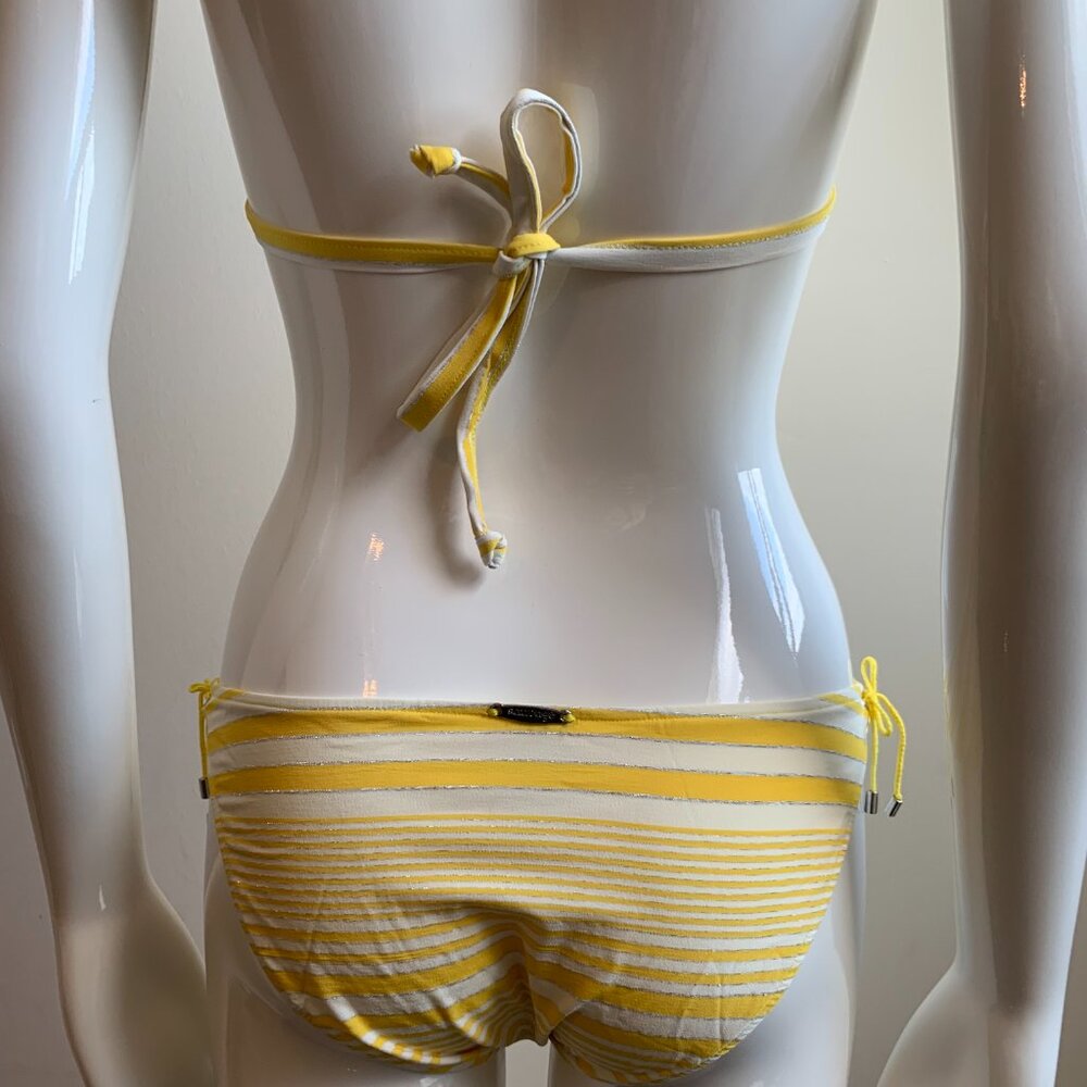 Sauvage California yellow silver striped lace up halter bikini - Picture 7 of 8